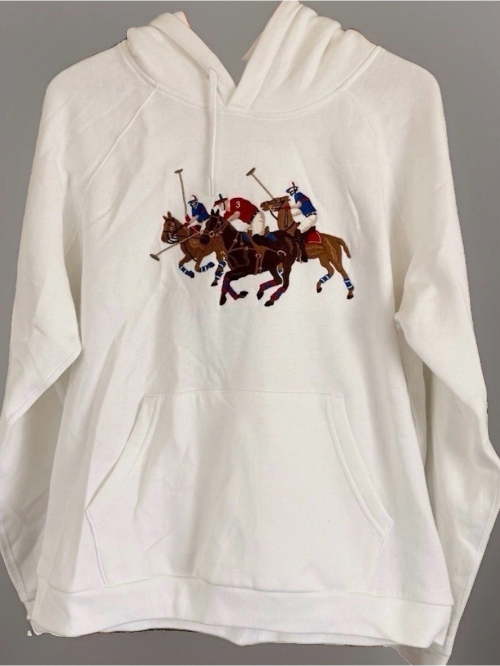 Rare Polo Ralph Lauren white embroidered graphics hoodie pullover 2XL Excellent